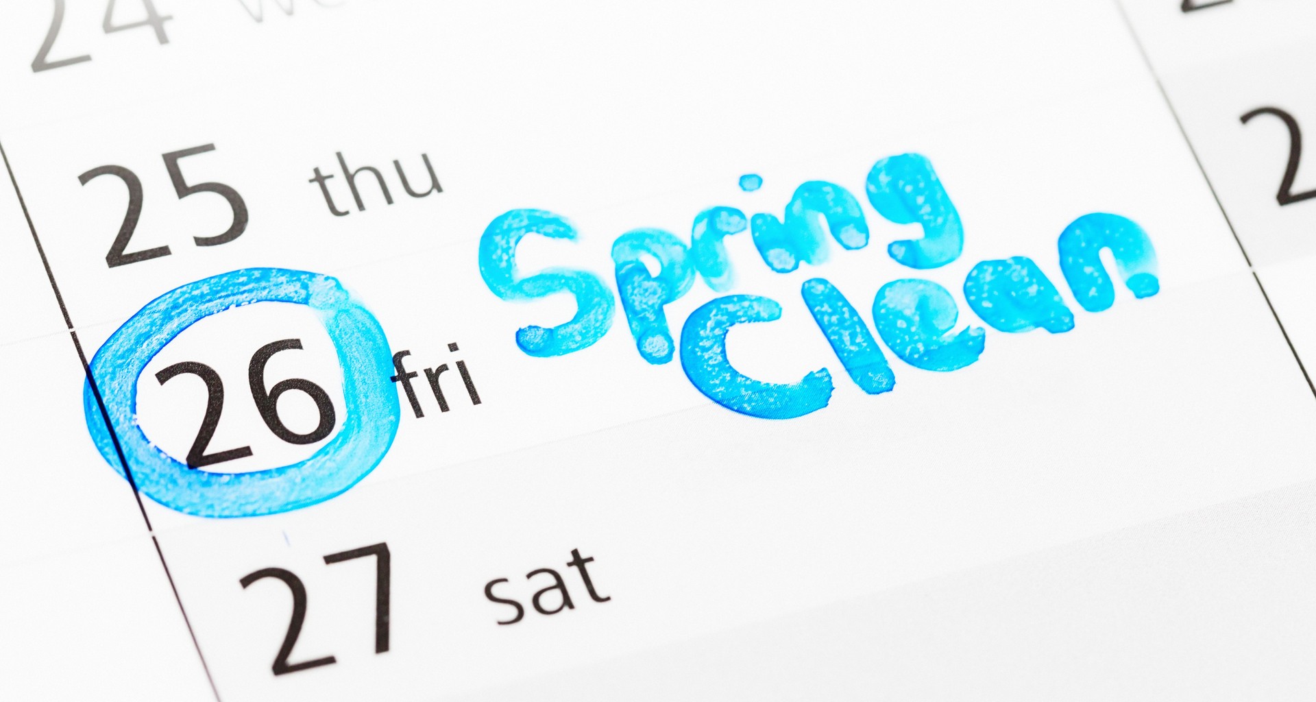 Spring cleaning scheduled on a year planner calendar